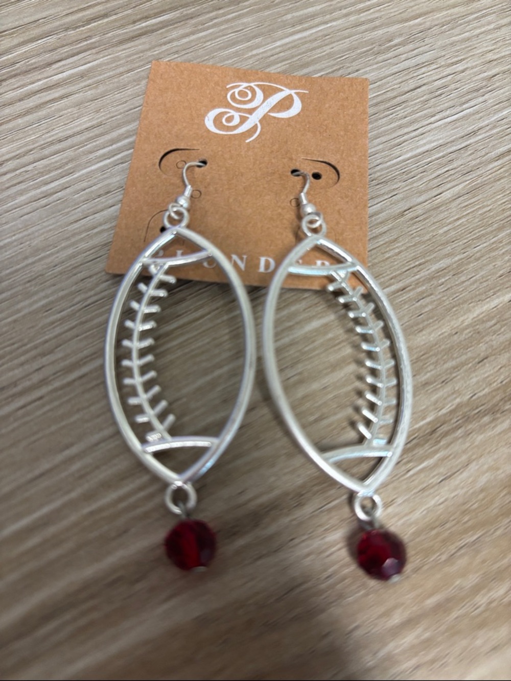 Plunder Silver Football Lace Drop Earrings with Red Bead